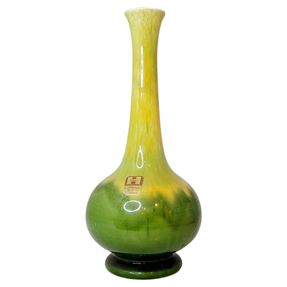 Antique 1900s Haeger‎ Bud Vase 10" Green Yellow Drip Glaze Pre Royal Haeger